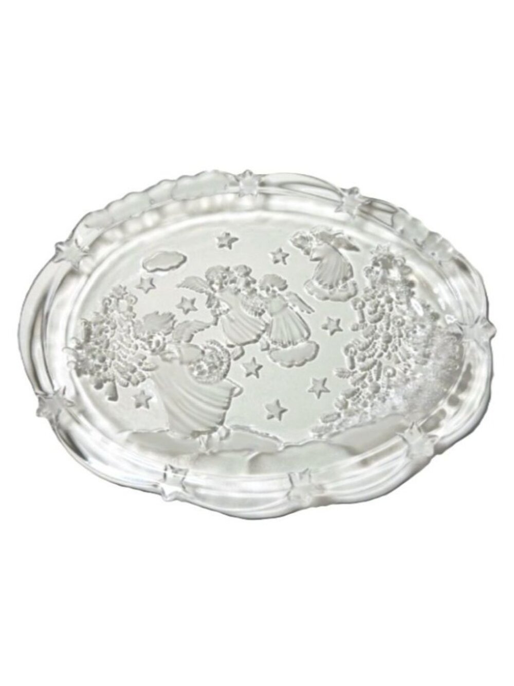 Vintage Mikasa Crystal Holiday Lights Oval Platter Angels and Trees Germany 9"